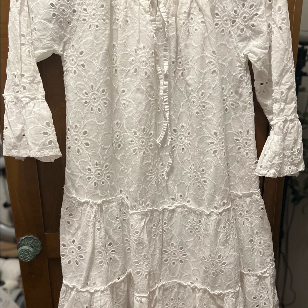 Valentina White Long Sleeve Eyelet Dress